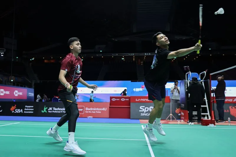Ganda putra Indonesia Fajar Alfian (kanan)/Muhammad Rian Ardianto (kiri) 