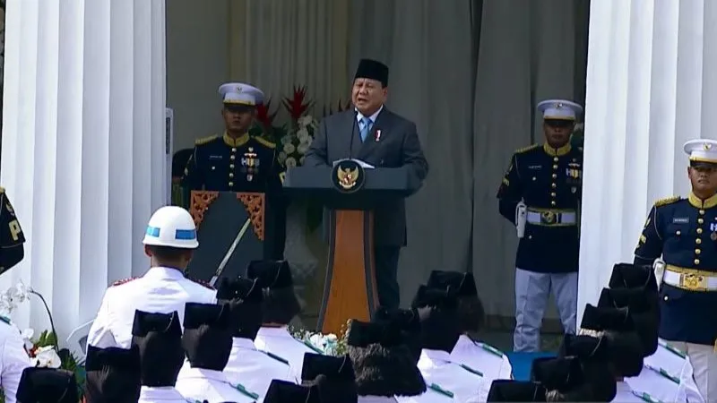 Presiden Prabowo berpidato dalam upacara peringatan Hari Lahir Pancasila di Gedung Pancasila