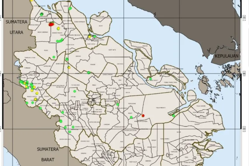 Sebaran titik panas di Provinsi Riau yang mencapai 294 dengan yang terbanyak berada di Kabupaten Rokan Hilir. ANTARA/HO-BMKG