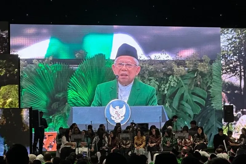 Ketua Dewan Syura DPP Partai Kebangkitan Bangsa Ma’ruf Amin Ketua Dewan Syura DPP Partai Kebangkitan Bangsa Ma’ruf Amin dalam acara Harlah ke-27 PKB di Jakarta, Rabu (23/7/2025). (ANTARA/Rio Feisal)