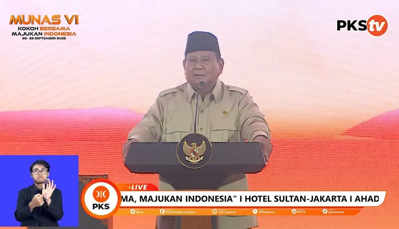 Presiden Prabowo saat menghadiri Musyawarah Nasional ke-VI Partai Keadilan Sejahtera (PKS)