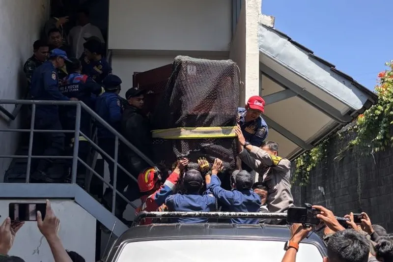 Petugas gabungan saat melakukan proses evakuasi terhadap seekor macan tutul