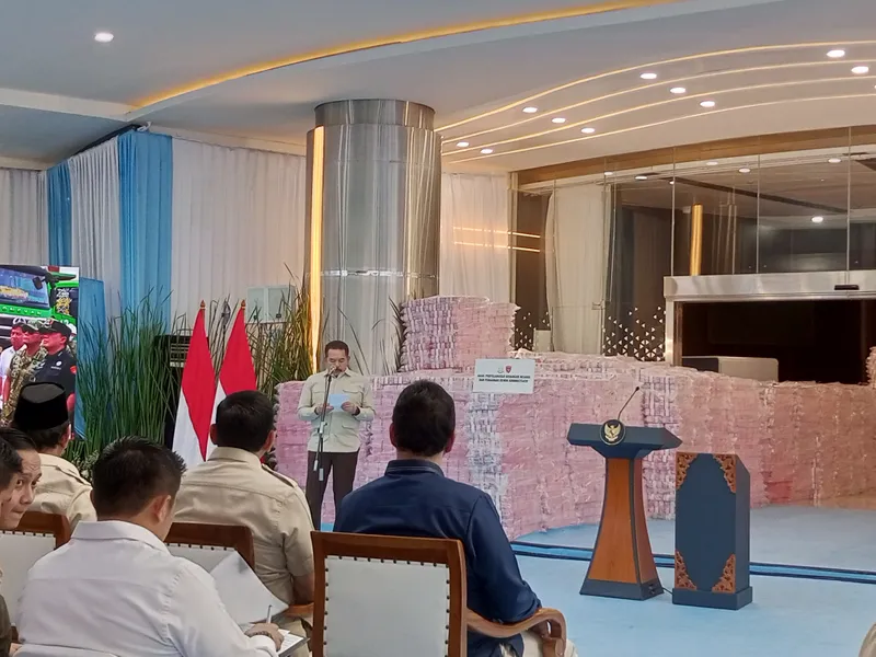 Konferensi pers penyerahan uang sebesar Rp6.625.294.190.469,74 atau Rp6,6 triliun 