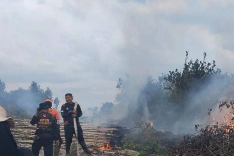 Tim petugas gabungan memadamkan api yang membakar lahan mineral di Kabupaten Kotawaringin Timur