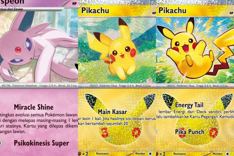 Ilustrasi gambar kolase seri kartu Pokemon terbaru