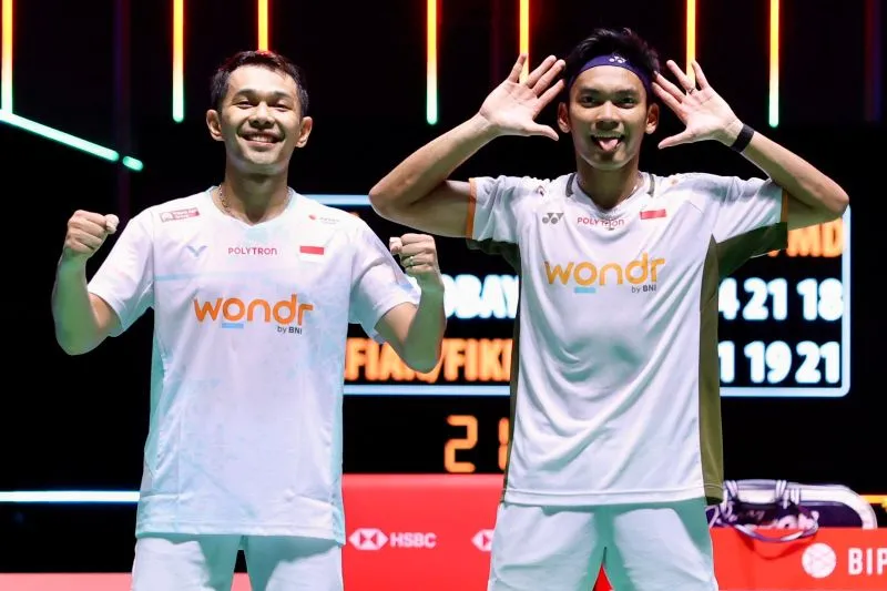 Pebulu tangkis ganda putra Indonesia Fajar Alfian/Muhammad Shohibul Fikri 