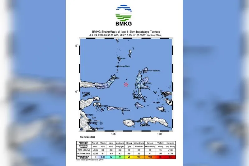wilayah Ternate, Maluku Utara diguncang gempa bumi tektonik