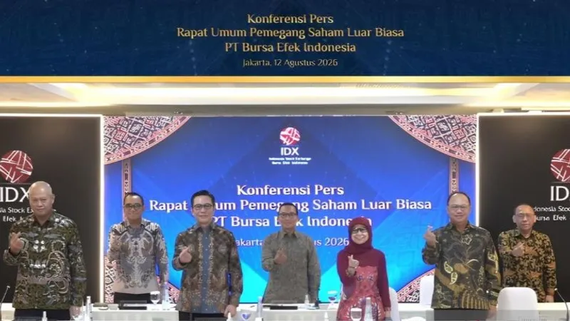 PT Bursa Efek Indonesia (BEI) menggelar konferensi pers pasca RUPSLB