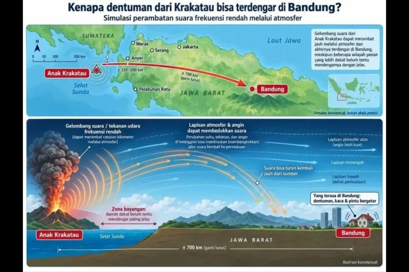 Simulasi perambatan suara frekuensinya rendah dari suara dentuman 
