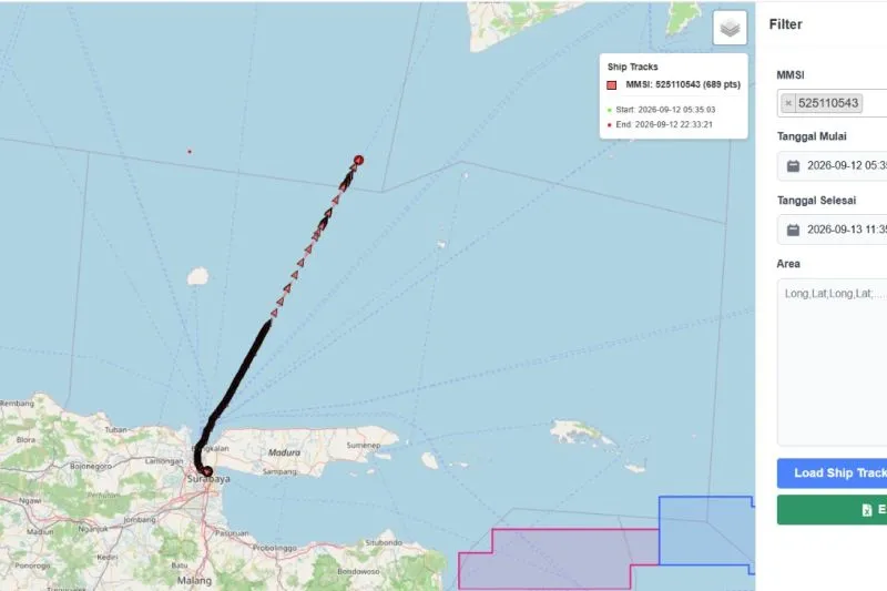 Histori pergerakan KM Virgo Transport 8 yang hilang kontak di Laut Jawa