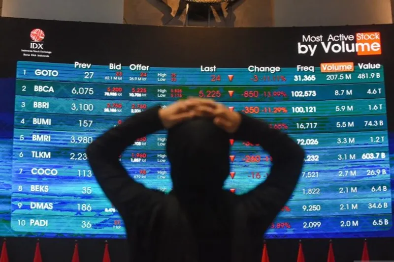 Pengunjung memantau layar pergerakan Indeks Harga Saham Gabungan (IHSG) 