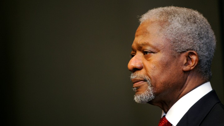 FILE PHOTO - UN Secretary-General Annan attends a news conference in Cape Town