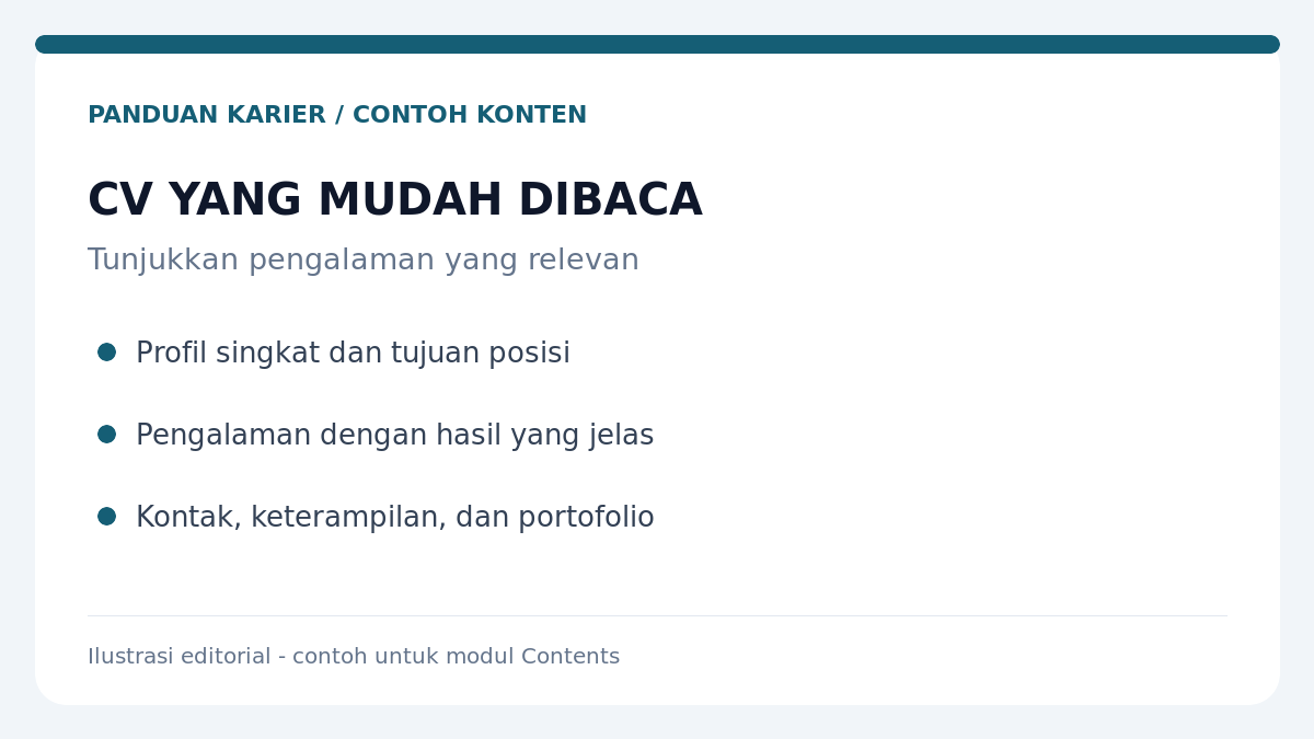 Ilustrasi checklist CV: profil, pengalaman, dan keterampilan