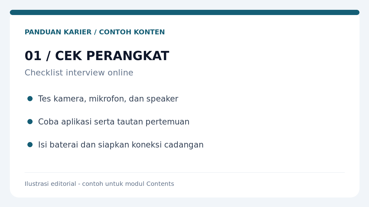 Checklist perangkat: kamera, mikrofon, aplikasi, dan koneksi