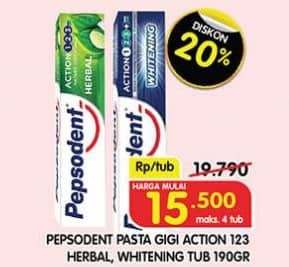 Promo Harga Pepsodent Pasta Gigi Action 123 Herbal, Whitening 190 gr - Superindo