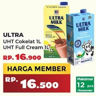 Promo Harga Ultra Milk Susu UHT Coklat, Full Cream 1000 ml - Yogya