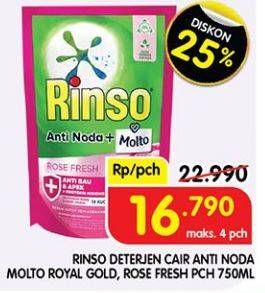 Promo Harga Rinso Liquid Detergent + Molto Pink Rose Fresh, + Molto Royal Gold 750 ml - Superindo