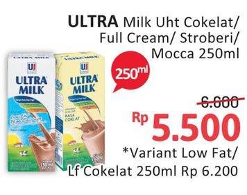 Promo Harga Ultra Milk Susu UHT Coklat, Full Cream, Stroberi, Moka 250 ml - Alfamidi