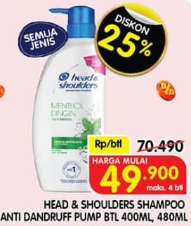 Promo Harga Head & Shoulders Shampoo All Variants 400 ml - Superindo