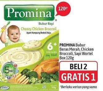 Promo Harga PROMINA Bubur Tim Sereal Milky Beras Merah, Cheezy Chicken Broccoli, Sapi Wortel 120 gr - Alfamidi