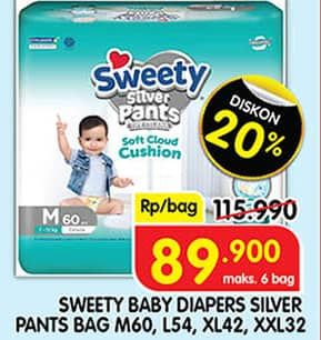 Promo Harga Sweety Silver Pants M60, L54, XL42, XXL32 32 pcs - Superindo