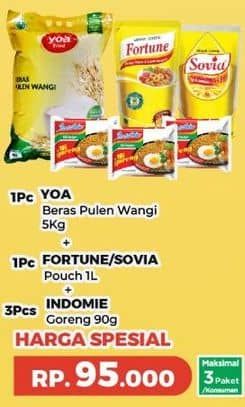 YOA Beras Pulen Wangi + Fortune/Sovia Minyak Goreng + Indomie Mie Goreng