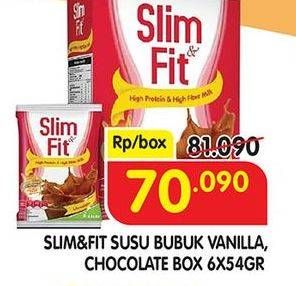 Promo Harga SLIM & FIT Powder Milk Vanilla, Chocolate per 6 sachet 54 gr - Superindo