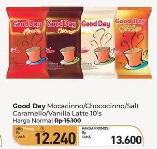 Promo Harga Good Day Instant Coffee 3 in 1 Mocacinno, Chococinno, Rock Salt Caramello, Vanilla Latte per 10 sachet 20 gr - Carrefour