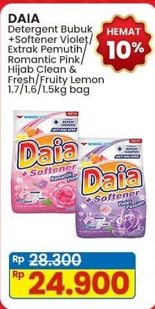 Promo Harga Daia Deterjen Bubuk + Softener Violet, Putih, + Softener Pink, Clean Fresh Hijab, Ekstrak Lemon 1700 gr - Indomaret