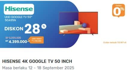 Promo Harga Hisense 50A65N 50 inch LED UHD/4K Google TV  - Electronic City