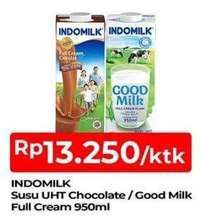 Promo Harga INDOMILK Susu UHT Cokelat, Full Cream Plain 950 ml - TIP TOP