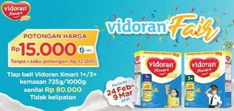 Promo Harga VIDORAN Xmart 1+/Xmart 3+ 725gr/1000gr  - Indomaret