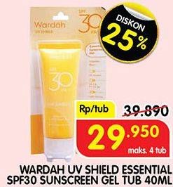 Promo Harga WARDAH UV Shield  Essential Sunscreen Gel SPF 30 PA+++ 40 ml - Superindo