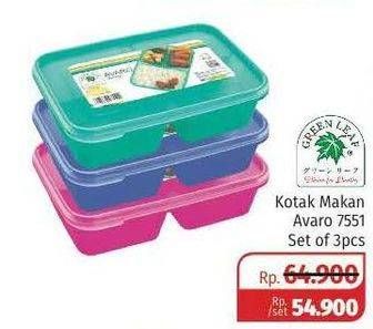 Promo Harga GREEN LEAF Kotak Makan Avaro per 3 pcs - Lotte Grosir