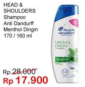Promo Harga HEAD & SHOULDERS Shampoo Anti Dandruff, Menthol Dingin 160 ml - Indomaret