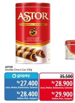 Promo Harga ASTOR Wafer Roll Double Chocolate 330 gr - Alfamidi