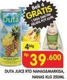 Promo Harga DUTA Juice Sari Buah Nanas, Nanas Markisa per 4 kaleng 250 ml - Superindo