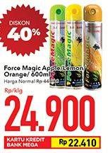 Promo Harga FORCE MAGIC Insektisida Spray Green Apple, Lemon, Orange 600 ml - Carrefour