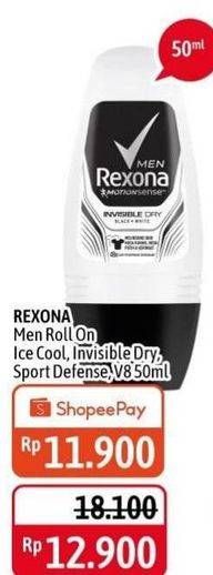 Promo Harga REXONA Men Deo Roll On Sport Defence, Ice Cool, Invisible Dry 45 ml - Alfamidi