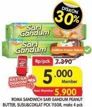 Promo Harga ROMA Sari Gandum Peanut Butter, Susu + Cokelat 115 gr - Superindo