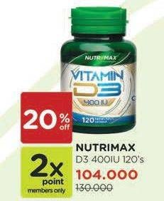 Promo Harga NUTRIMAX Vitamin D3 400 IU 120 pcs - Watsons