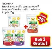 Promo Harga Promina Puffs Wagyu Beef, Strawberry Apple, Pisang, Blueberry 15 gr - Indomaret