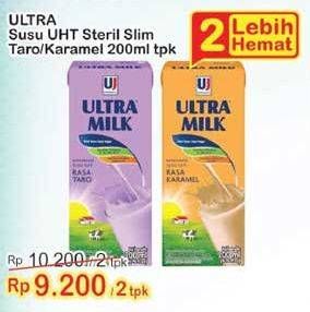 Promo Harga ULTRA MILK Susu UHT Taro, Caramel per 2 pcs 200 ml - Indomaret