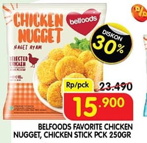Promo Harga Belfoods Nugget Chicken Nugget, Chicken Nugget Stick 250 gr - Superindo