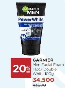 Promo Harga GARNIER MEN Power White Facial Foam Super Duo Dark Spots + Pore Tightening 100 ml - Watsons
