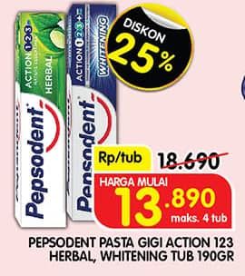 Promo Harga Pepsodent Pasta Gigi Action 123 Herbal, Whitening 190 gr - Superindo