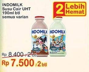 Promo Harga INDOMILK Susu Cair Botol All Variants per 2 botol 190 ml - Indomaret