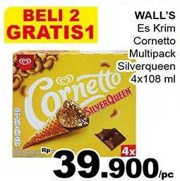 Promo Harga WALLS Cornetto Silver Queen per 4 pcs 108 ml - Giant