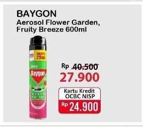 Promo Harga BAYGON Insektisida Spray Flower Garden, Fruity Breeze 600 ml - Alfamart
