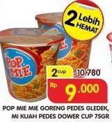 Promo Harga INDOMIE POP MIE Instan Kuah Pedes Dower Ayam, Goreng Pedes Gledeek Ayam per 2 pcs 75 gr - Superindo